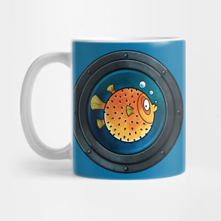 Pufferfish through a porthole Mug
